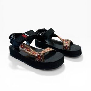 Prada Nomad Embroidered Logo Platform Sandals Boho EU 38.5 US 8.5